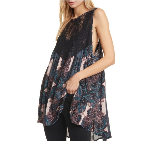 NWT Small Oversized Free People Count Me In Trapeze Tunic Top Black S Boho Lace - Picture 2 of 14